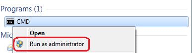Windows Start Search Result, Run as Administrator